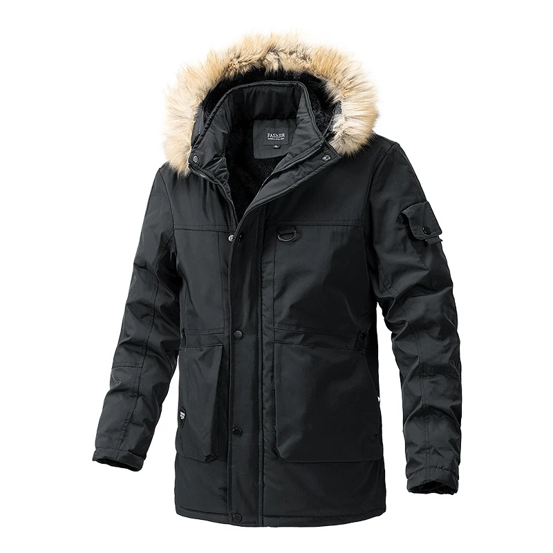 Herren Wärmegefütterte Parka-Jacke mit Kapuze und Teddyfutter Nord Taschen