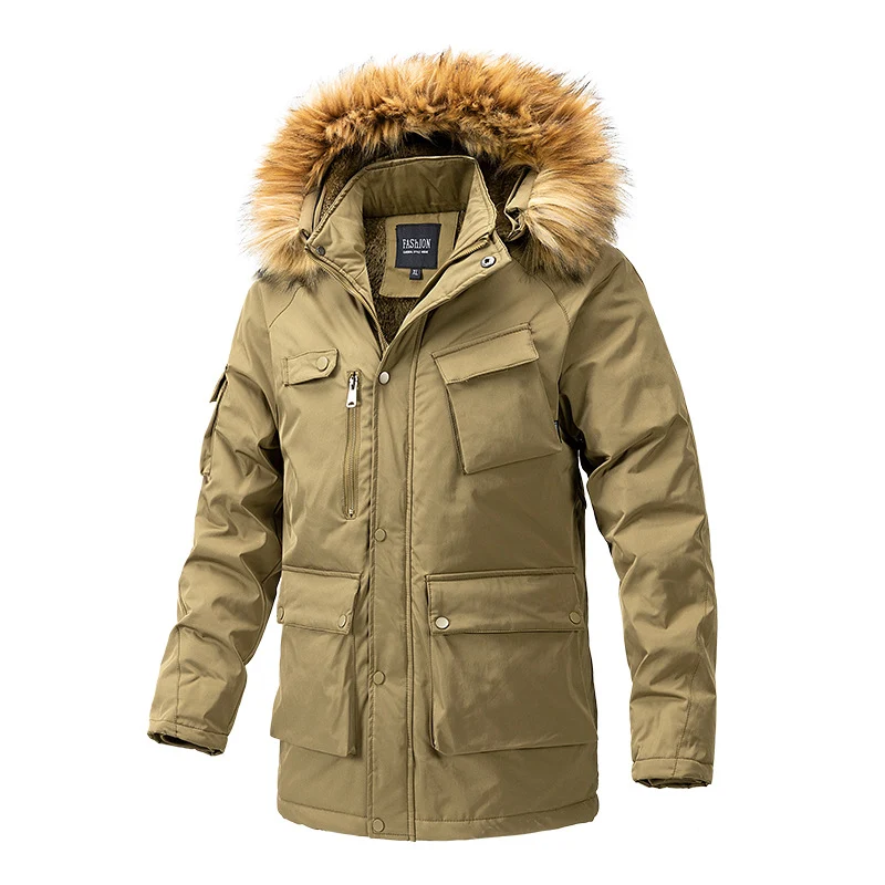 Herren Wärmegefütterte Parka-Jacke mit Kapuze und Teddyfutter Nord Taschen