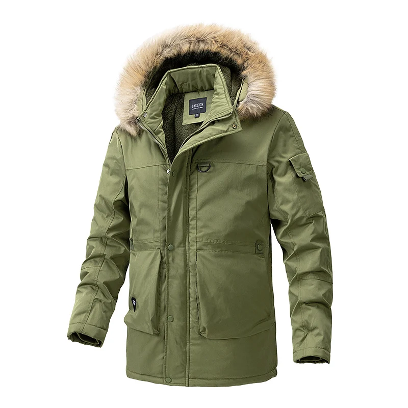 Herren Wärmegefütterte Parka-Jacke mit Kapuze und Teddyfutter Nord Taschen