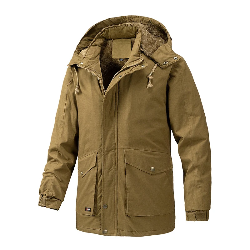 Herren Wärmegefütterte Parka-Jacke mit Kapuze und Teddyfutter Nord Taschen