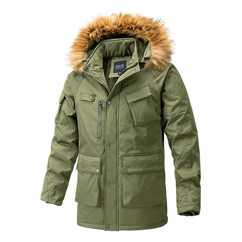 Herren Wärmegefütterte Parka-Jacke mit Kapuze und Teddyfutter Nord Taschen