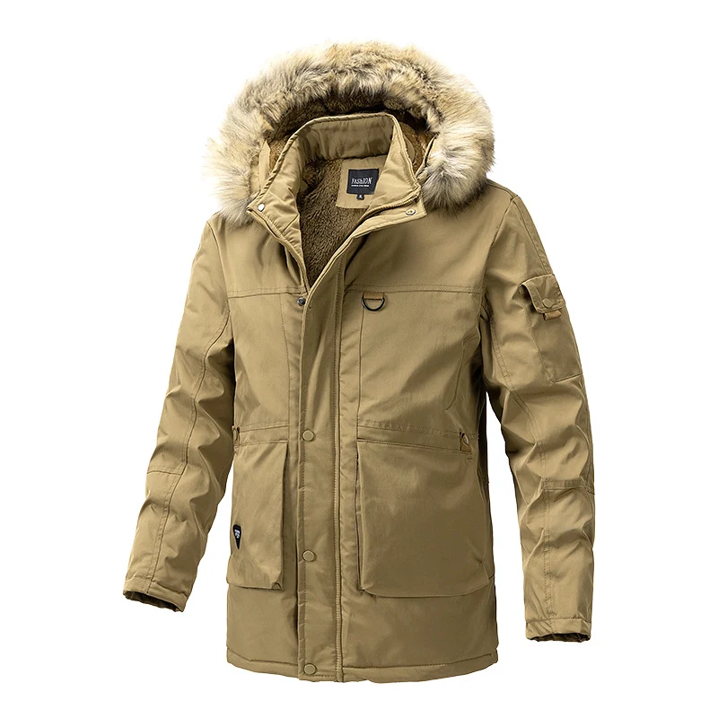 Herren Wärmegefütterte Parka-Jacke mit Kapuze und Teddyfutter Nord Taschen