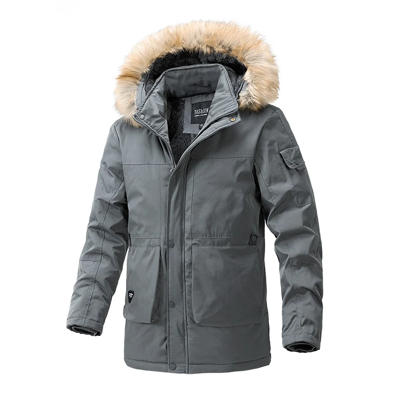 Herren Wärmegefütterte Parka-Jacke mit Kapuze und Teddyfutter Nord Taschen