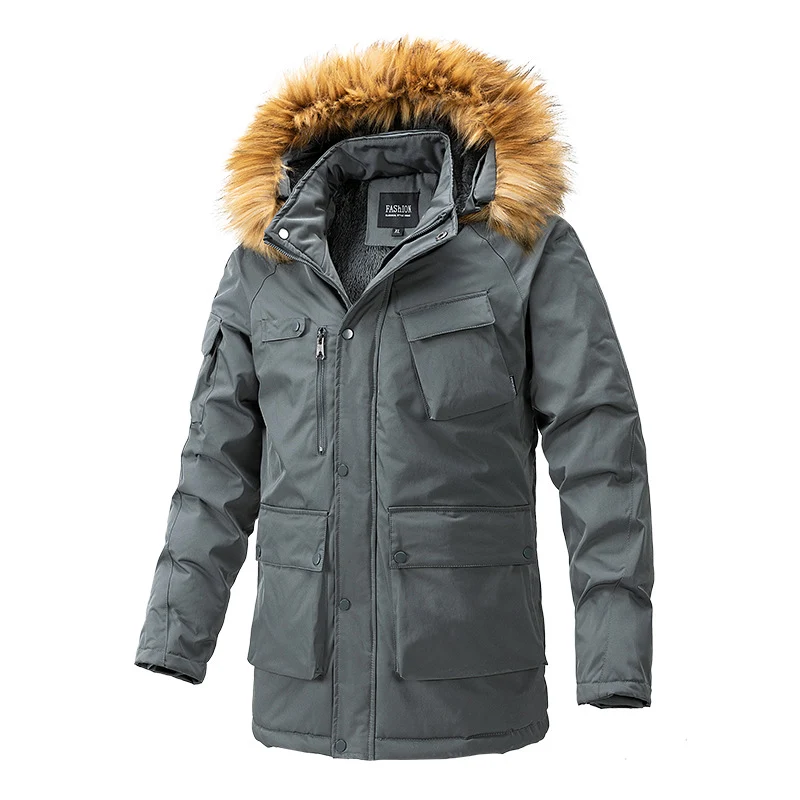 Herren Wärmegefütterte Parka-Jacke mit Kapuze und Teddyfutter Nord Taschen