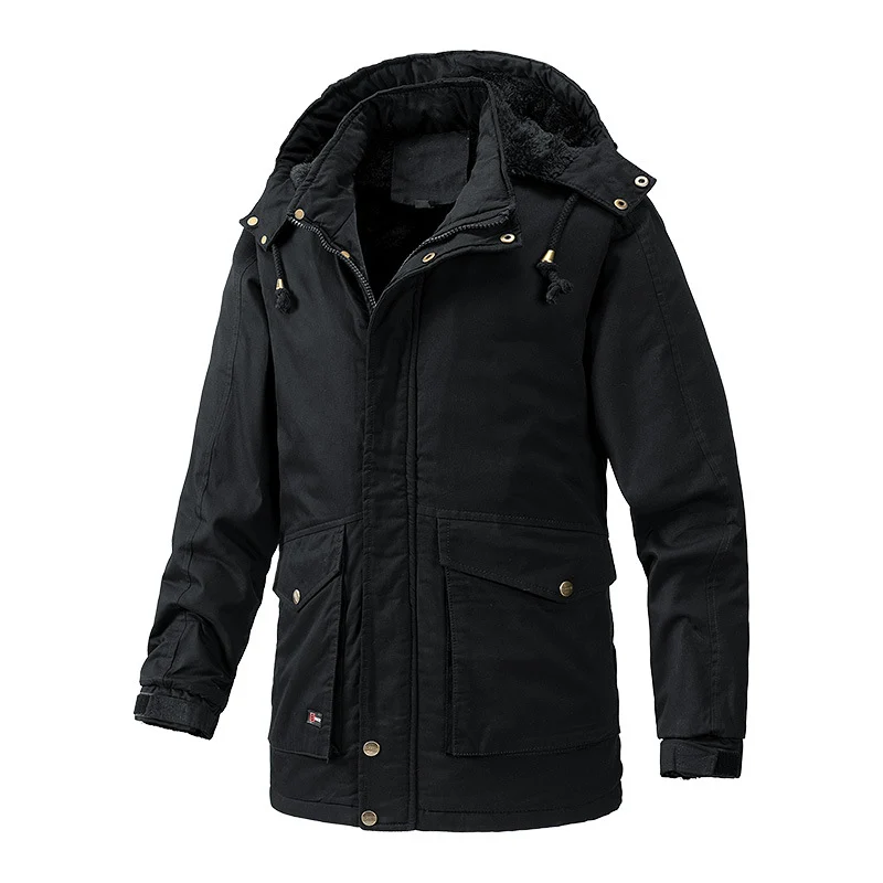 Herren Wärmegefütterte Parka-Jacke mit Kapuze und Teddyfutter Nord Taschen