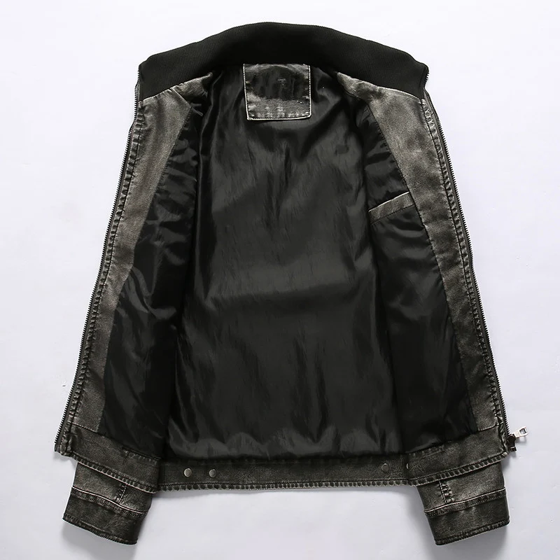 Herren Vintage-inspirierte Bikerjacke in Lederoptik mit Utility-Taschen und Stehkragen Nord Taschen
