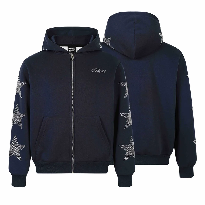 Damen Kapuzenjacke mit Strassstern-Applikationen und durchgehendem Reißverschluss Nord Taschen
