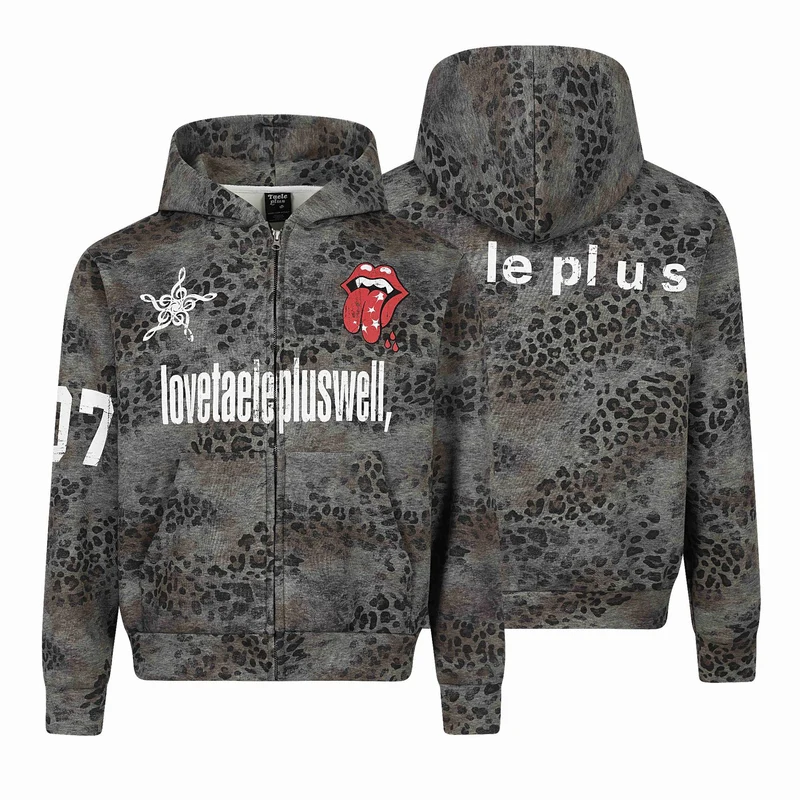 Damen Kapuzenjacke mit durchgehendem Reißverschluss, Leoparden-Print und großflächigen Grafik-Prints Nord Taschen
