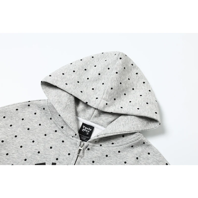 Damen Kapuzen-Sweatjacke mit durchgehendem Reißverschluss, Allover-Pünktchenmuster und mehrfacher Logogestaltung Nord Taschen
