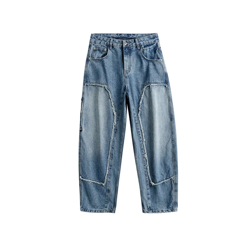 Damen Jeanshose mit kontrastierenden Knie‑Panels und ausgefransten Nähten Nord Taschen