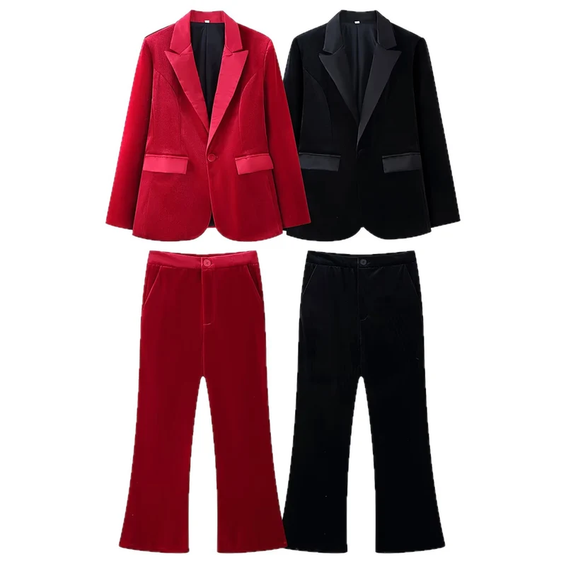 Damen Samt-Blazer mit Satin-Revers und taillierten Abnähern Nord Taschen