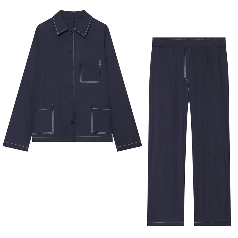 Damen Relax-Loungehose aus Crêpe-Viscose mit weitem Bein und elastischem Bund Nord Taschen