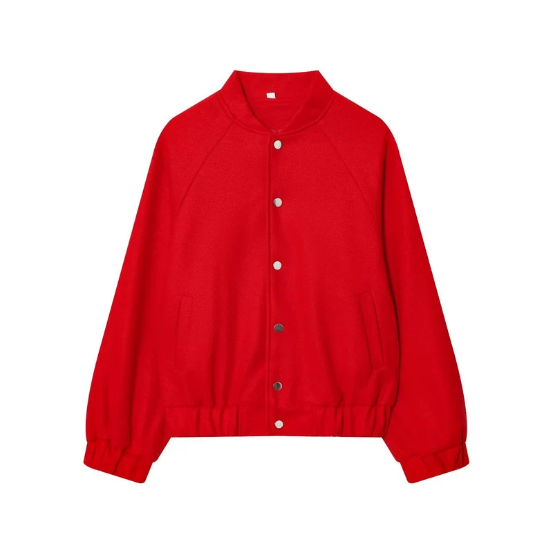 Damen Oversized Wollmix-Bomberjacke mit Raglanärmeln und Kordelzugsaum Nord Taschen