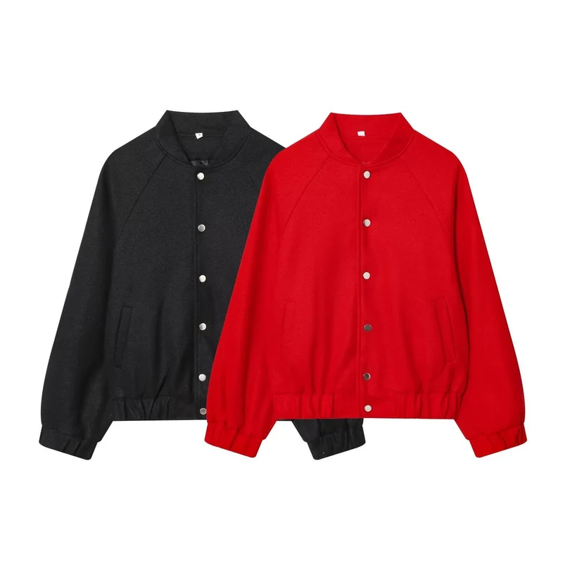 Damen Oversized Wollmix-Bomberjacke mit Raglanärmeln und Kordelzugsaum Nord Taschen