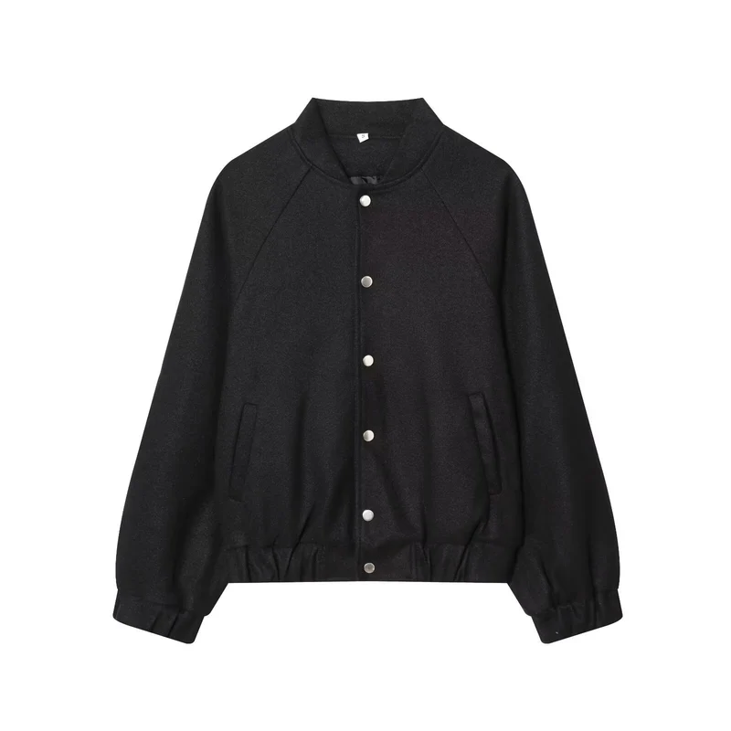 Damen Oversized Wollmix-Bomberjacke mit Raglanärmeln und Kordelzugsaum Nord Taschen