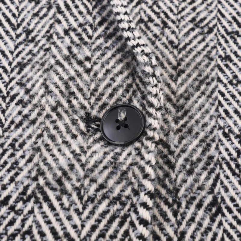 Damen Oversized Mantel mit Fischgrätmuster und tiefem Reverskragen Nord Taschen