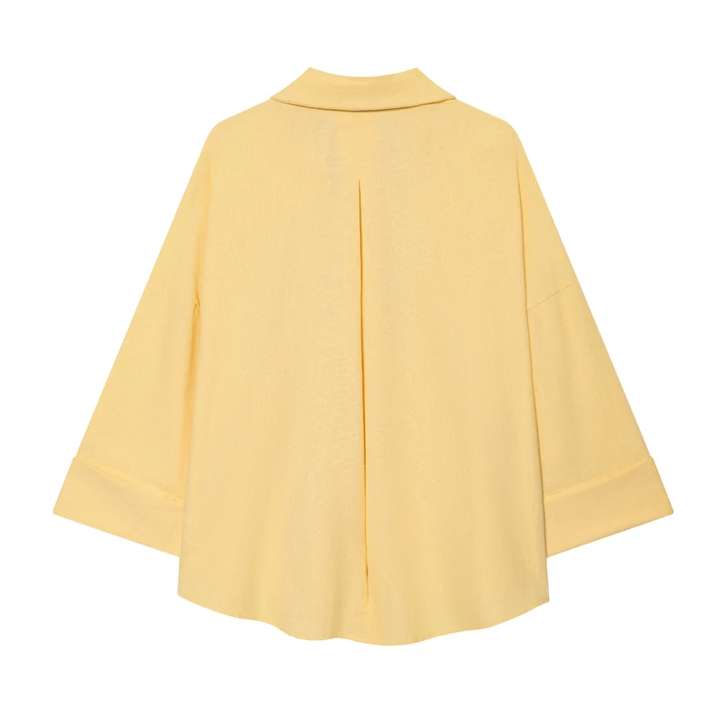 Damen Oversized Leinenbluse mit Kimonoärmeln und durchgehender Knopfleiste Nord Taschen