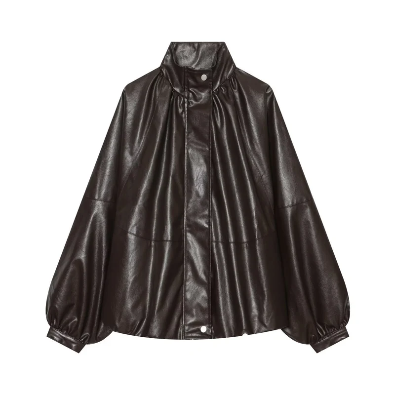 Damen Oversized Kunstleder-Cape mit Stehkragen und Ballonärmeln Nord Taschen