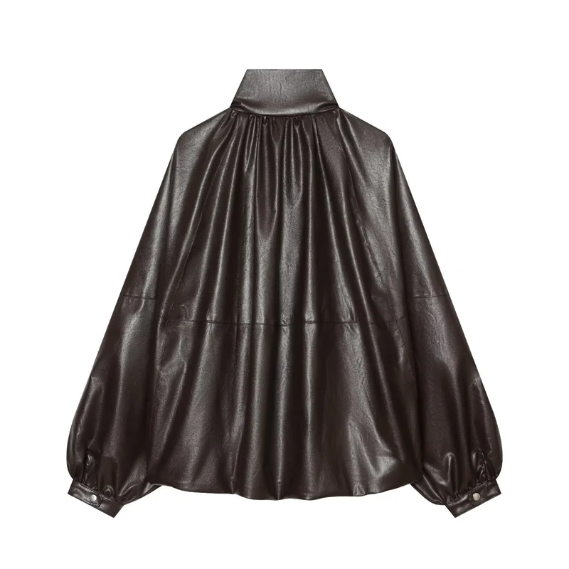 Damen Oversized Kunstleder-Cape mit Stehkragen und Ballonärmeln Nord Taschen