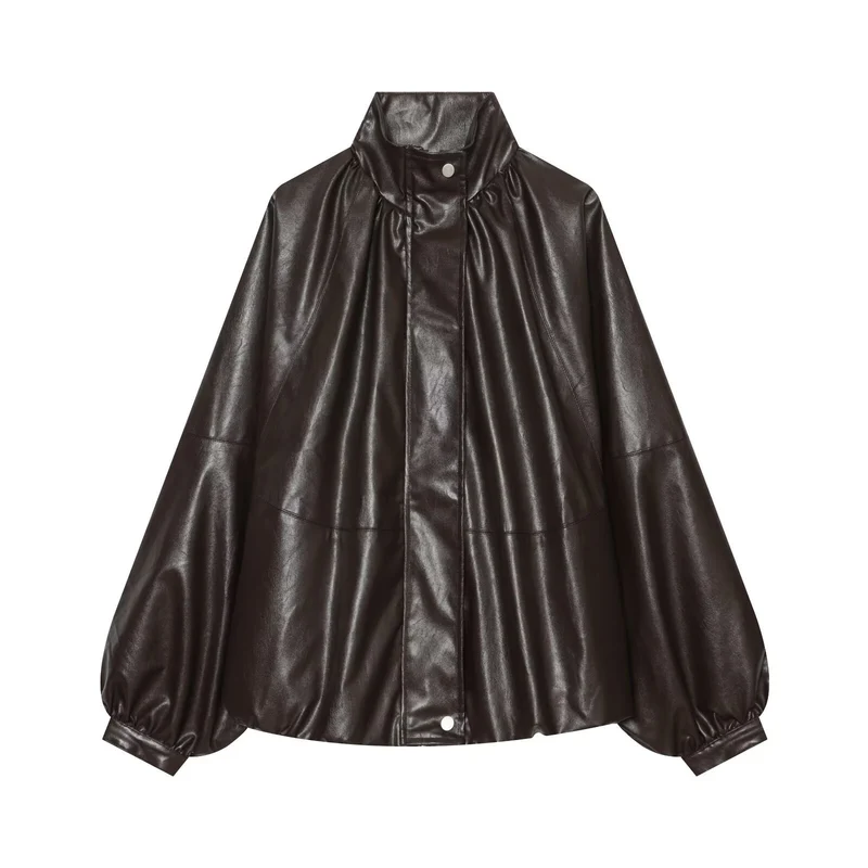 Damen Oversized Kunstleder-Cape mit Stehkragen und Ballonärmeln Nord Taschen