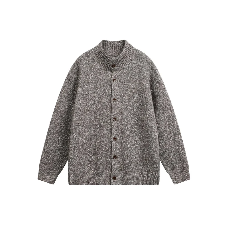 Damen Oversize-Strickjacke mit hochgezogenem Rippkragen und Holzknopfverschluss Nord Taschen