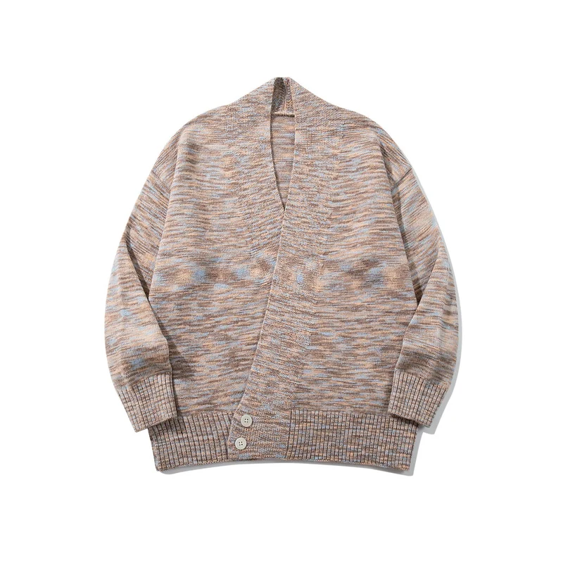 Damen Oversize-Strickcardigan mit tiefem V-Ausschnitt, Knopfleiste am Saum und melierter Struktur Nord Taschen