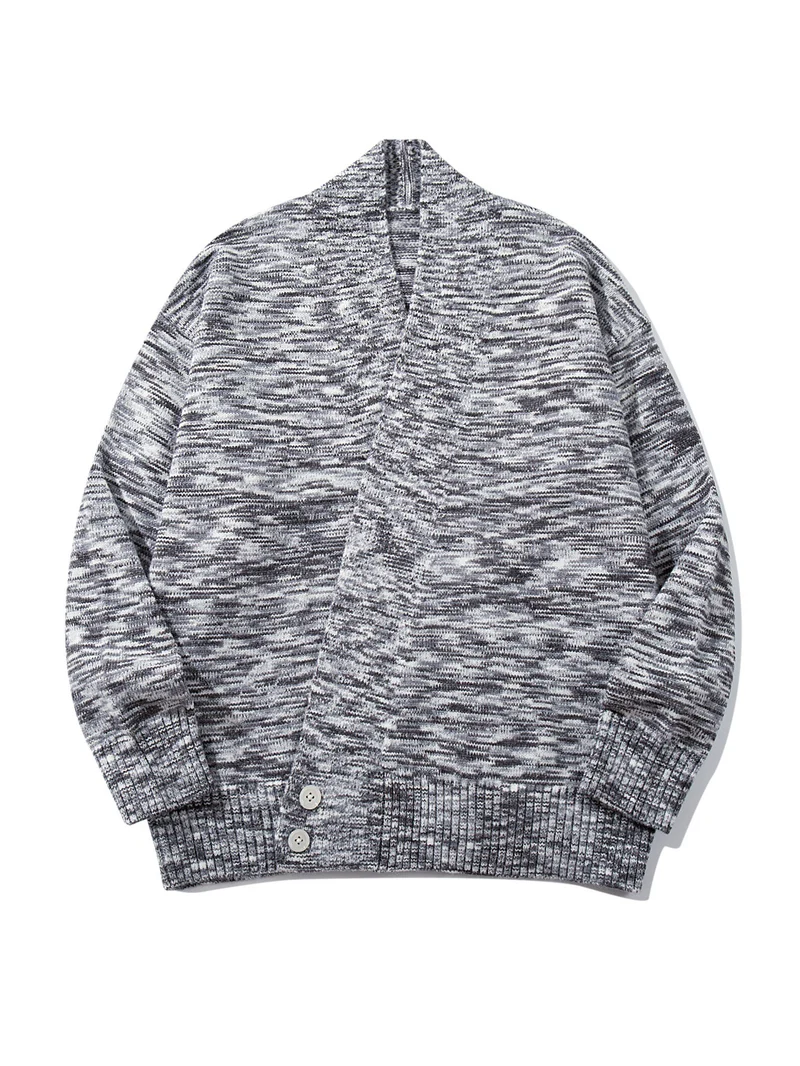 Damen Oversize-Strickcardigan mit tiefem V-Ausschnitt, Knopfleiste am Saum und melierter Struktur Nord Taschen