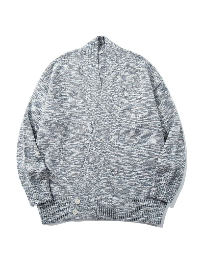 Damen Oversize-Strickcardigan mit tiefem V-Ausschnitt, Knopfleiste am Saum und melierter Struktur Nord Taschen