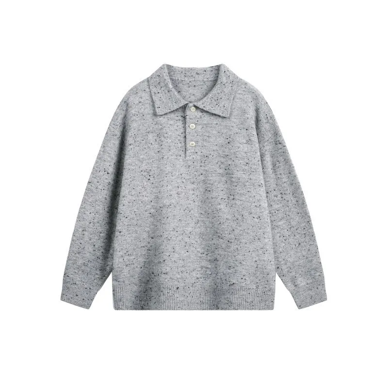 Damen Oversize-Polo-Pullover aus Mélange-Feinstrick mit Polokragen und Knopfleiste Nord Taschen