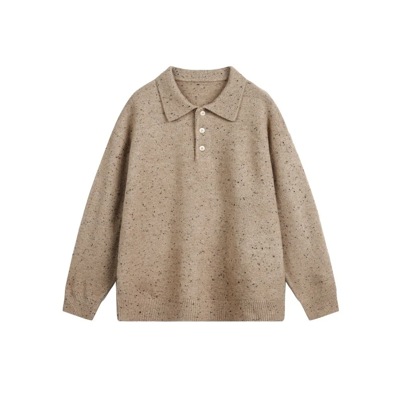 Damen Oversize-Polo-Pullover aus Mélange-Feinstrick mit Polokragen und Knopfleiste Nord Taschen