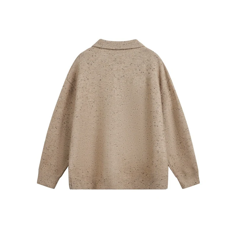 Damen Oversize-Polo-Pullover aus Mélange-Feinstrick mit Polokragen und Knopfleiste Nord Taschen