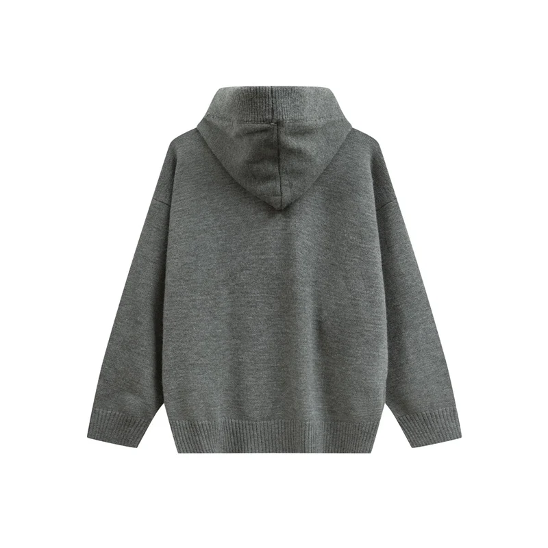 Damen Oversize Kapuzenstrickpullover mit halber Knopfleiste und Rippbündchen Nord Taschen