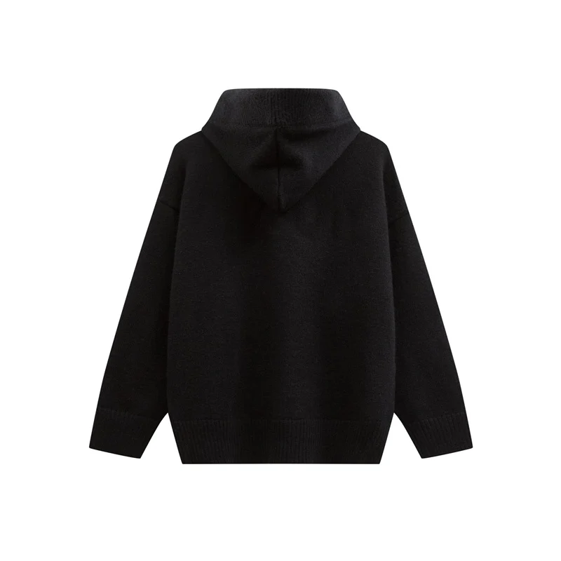 Damen Oversize Kapuzenstrickpullover mit halber Knopfleiste und Rippbündchen Nord Taschen