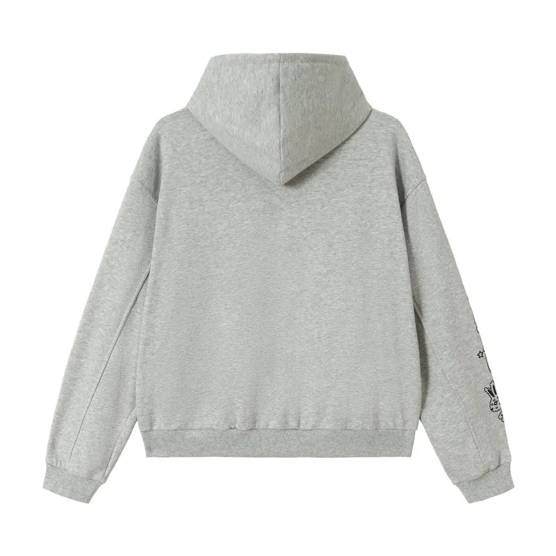 Damen Oversize-Kapuzenjacke mit Reißverschluss, hohem Kragen und grafischen Tattoo-Prints Nord Taschen