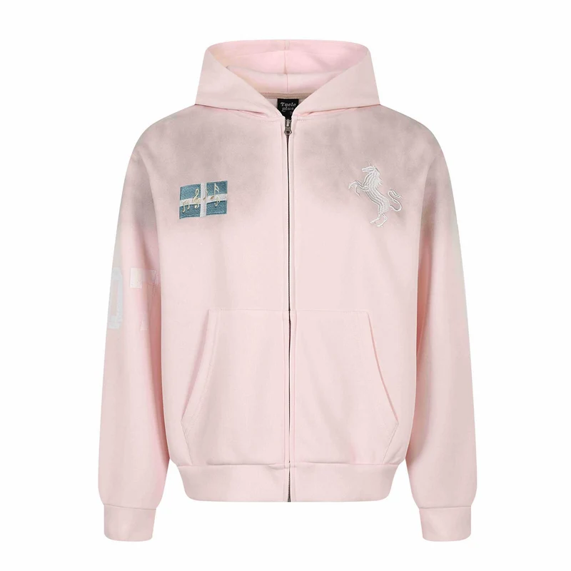 Damen Zip-Hoodie mit gesticktem Einhorn-Motiv und Musikpatch Nord Taschen