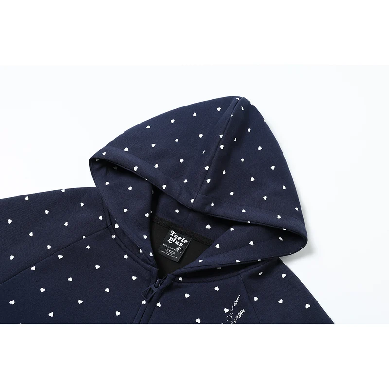 Damen Zip‑Hoodie im Herz-Allover mit Notenschlüssel‑Print und Kängurutaschen Nord Taschen