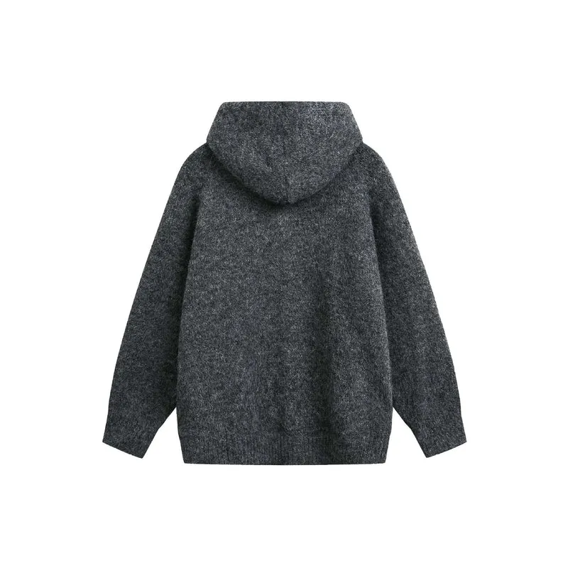 Damen Wollmix‑Cape‑Cardigan mit Kapuze, Knopfleiste und Raglanärmeln Nord Taschen