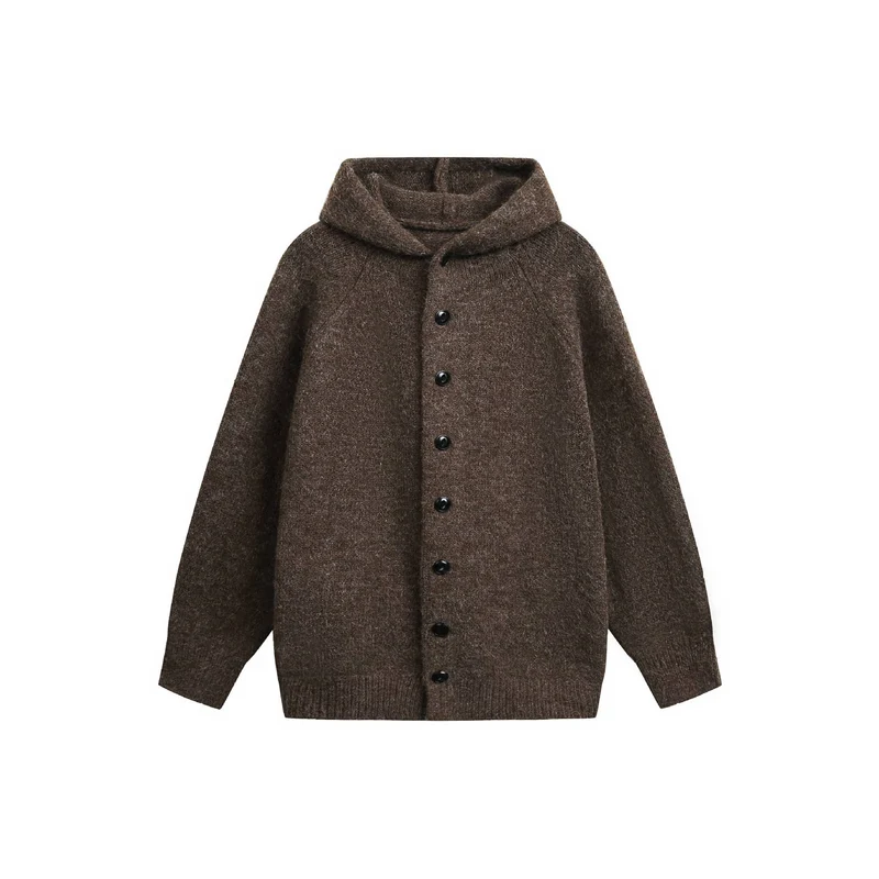 Damen Wollmix‑Cape‑Cardigan mit Kapuze, Knopfleiste und Raglanärmeln Nord Taschen