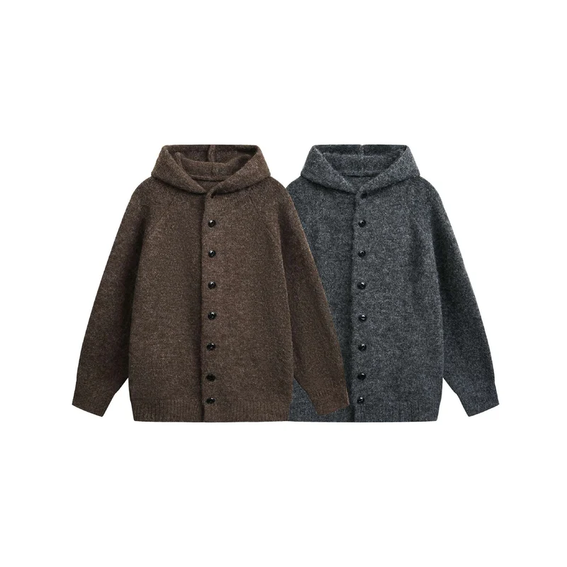 Damen Wollmix‑Cape‑Cardigan mit Kapuze, Knopfleiste und Raglanärmeln Nord Taschen