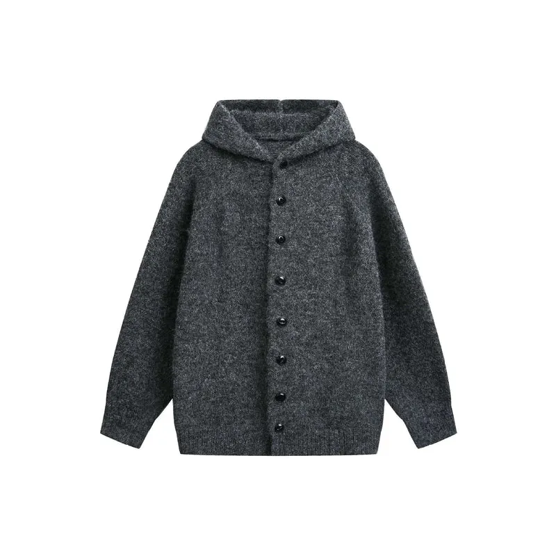 Damen Wollmix‑Cape‑Cardigan mit Kapuze, Knopfleiste und Raglanärmeln Nord Taschen