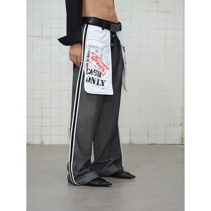 Damen Wide-Leg Cargo-Jeans mit aufgesetzten Grafik-Patches und Kontraststreifen Nord Taschen