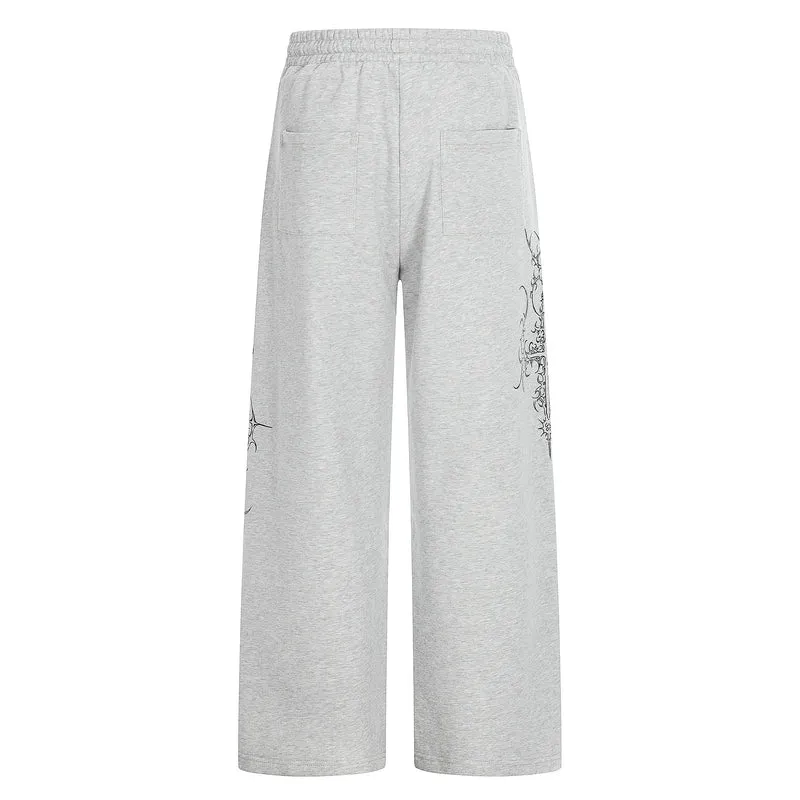 Damen Weite Sweatpants mit Tunnelzug, Ziernieten und grafischem Print Nord Taschen