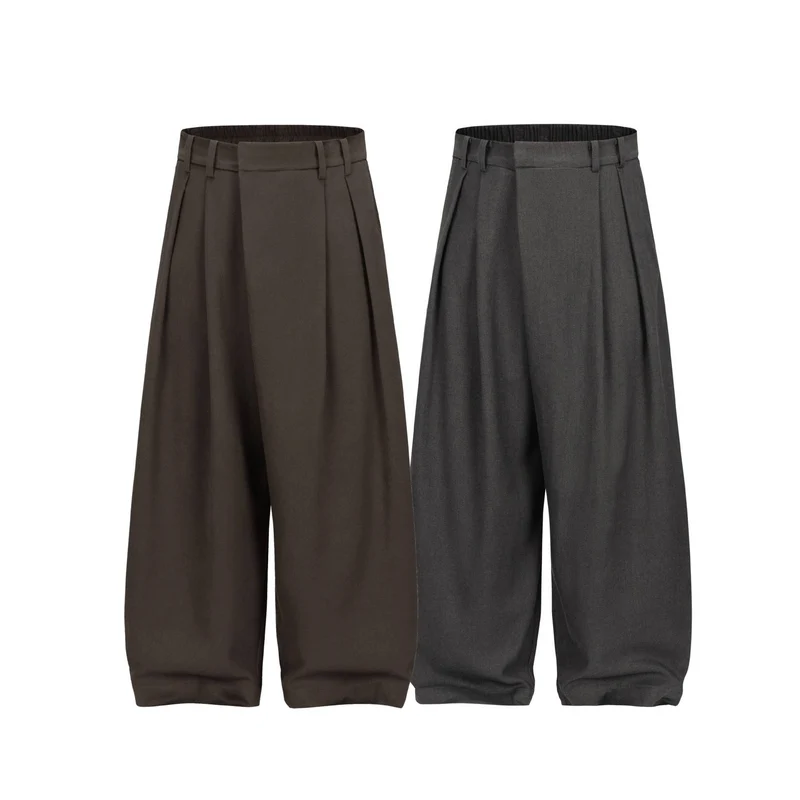 Damen Weite Plissee-Hose mit hoher Taille und elastischem Rückbund Nord Taschen
