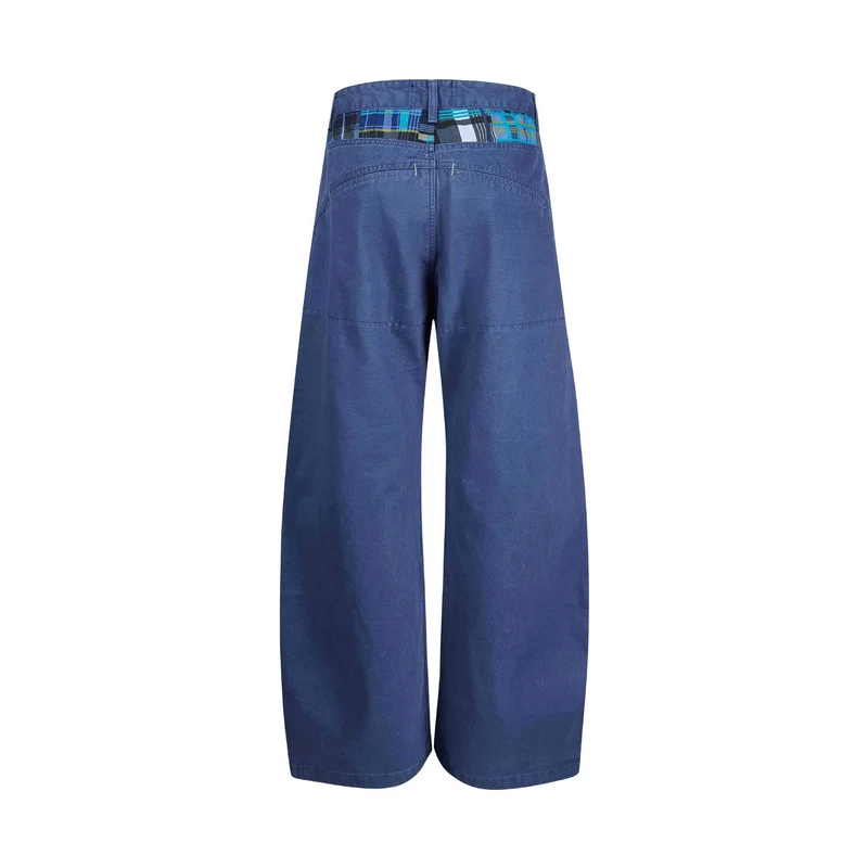 Damen weite knöchellange Hose mit hoher Taille aus Baumwoll-Denim Nord Taschen