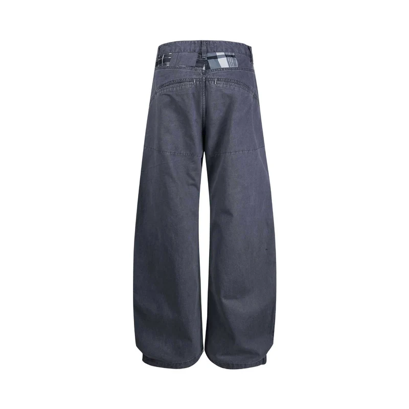 Damen weite knöchellange Hose mit hoher Taille aus Baumwoll-Denim Nord Taschen