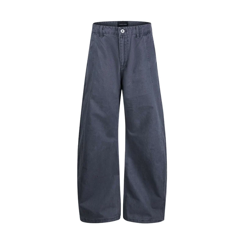 Damen weite knöchellange Hose mit hoher Taille aus Baumwoll-Denim Nord Taschen