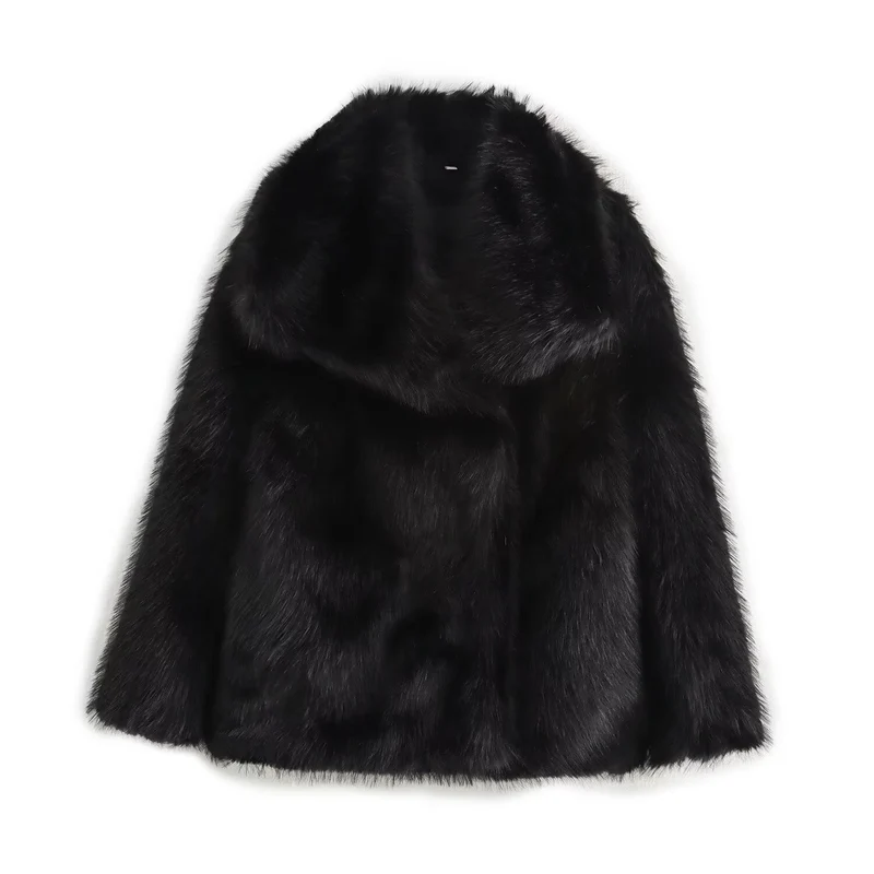 Damen Kurz geschnittener Faux-Fur-Mantel mit voluminösem Schalkragen und geradem Schnitt Nord Taschen