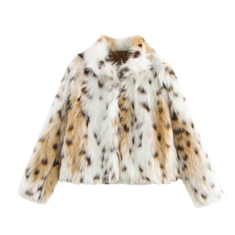 Damen Kurz geschnittener Faux-Fur-Mantel mit voluminösem Schalkragen und geradem Schnitt Nord Taschen