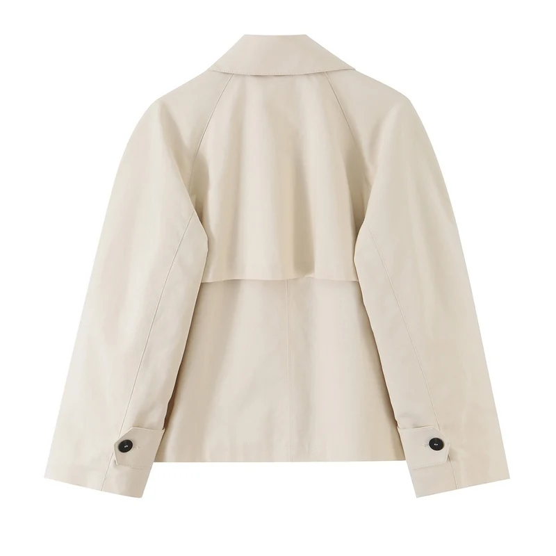 Damen Kurz geschnittene Trenchjacke mit asymmetrischer Knopfleiste und Hemdkragen Nord Taschen