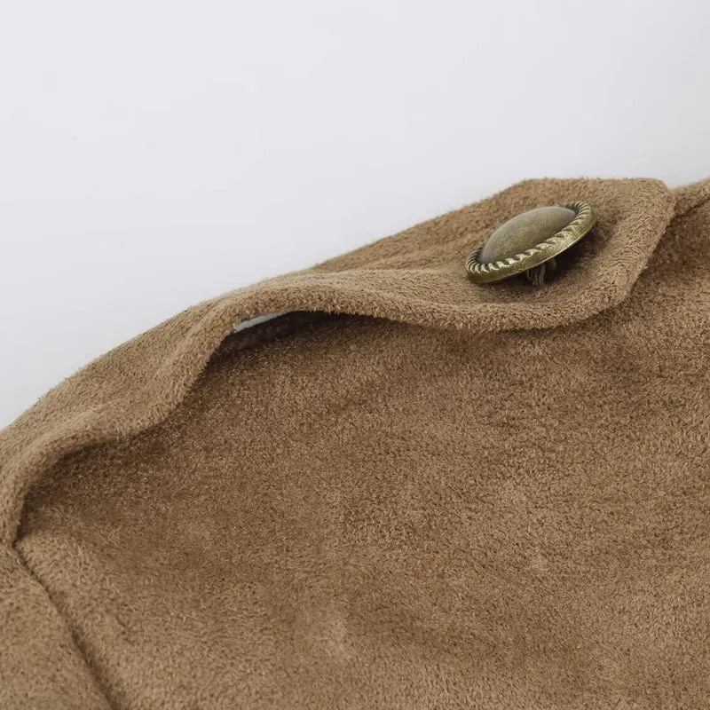 Damen kurz geschnittene Kavallerie-Jacke aus Wildlederoptik mit Zierknopfleiste und Schulterpatten Nord Taschen